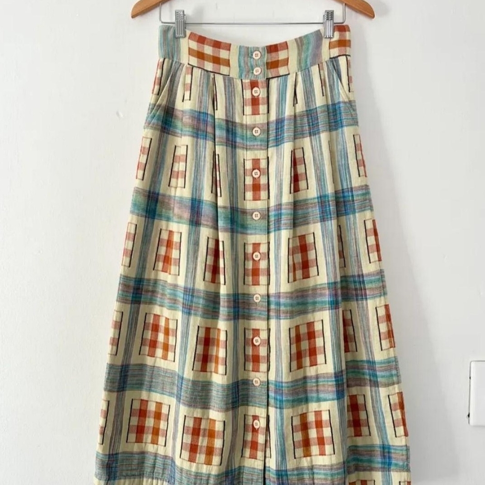 Plaid Button-Down Midi Skirt